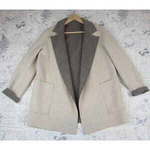 EUC $695 Theory Sileena Winsome Reversible Wool Cashmere Coat Taupe Cream Sz M